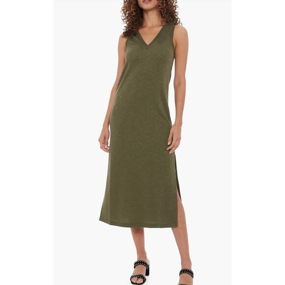 Paige Sage Dress Sleeveless Knit Tank V Neck Side Slit Midi Olive Green Size XL - Picture 1 of 10